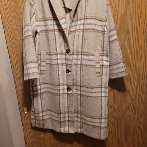 Old Navy Beige and White Plaid Pea Coat